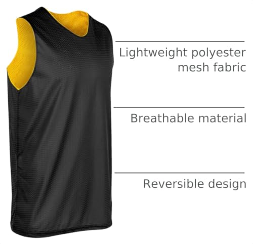 Reversible Basketball Jersey - Polyester V-Neck - Black & Gold - Large
