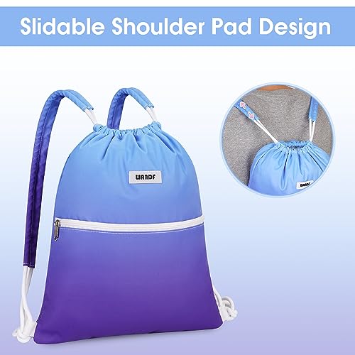 Drawstring Backpack with Shoulder Pad - Small Blue Gradient