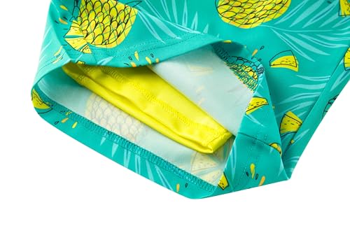 Boys Swim Trunks with Compression Liner - Neon Pineapple, 10-12 Years