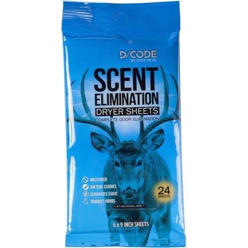 Scent Elimination Dryer Sheets for Hunting Gear, Unscented, 24 Count