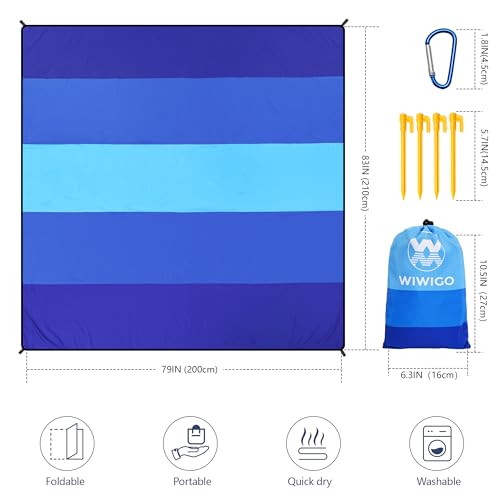 Extra Large Beach Blanket - Waterproof Sandproof Mat 79" x 83" - Blue