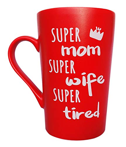 Funny Coffee Mug for Mom - Super Mom Super Wife - Beige, 15 Oz