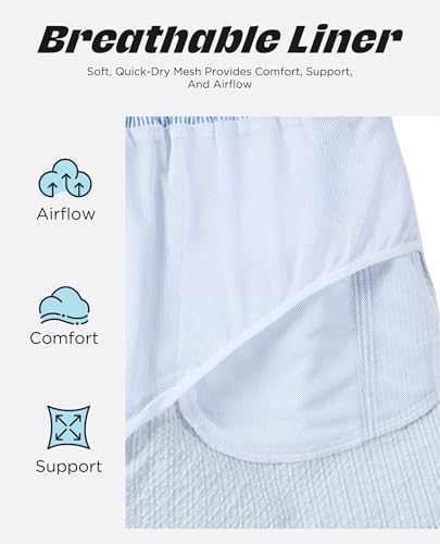 CoozySphere Men's Seersucker Swim Shorts 5 Inch Blue White Stripe Quick Dry Beach Trunks with Pockets