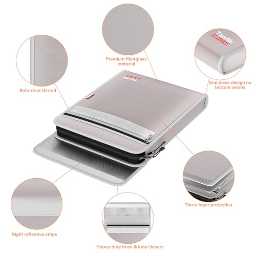 6400¢µ Fireproof Document Bag with Zipper, 15¡±x 11¡± Waterproof Fireproof Money Bag with 2 Pockets, Safe Important Document Organizer for A4 A5 Legal Letter Size, Valuables, Legal Documents (Grey)