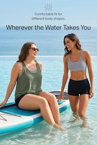 Women's 3 Piece Tankini Swimsuit with Tummy Control - Large Green Black Striped