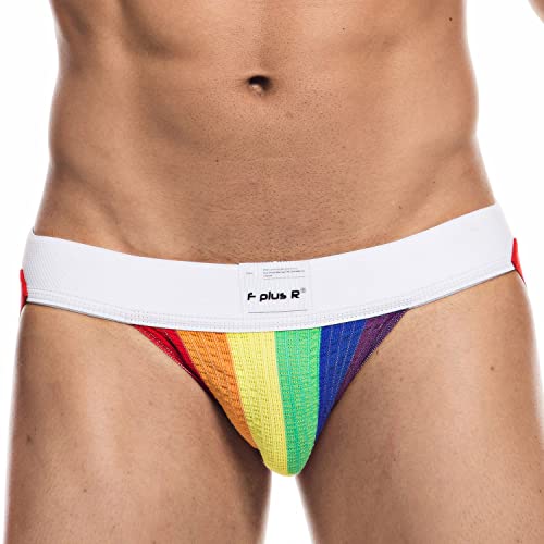 Men's Athletic Supporter Jockstrap with 2-Inch Waistband - White/Rainbow XL