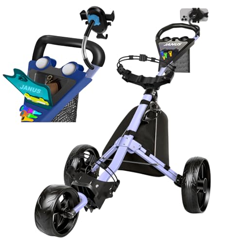 Golf Push Cart - 3-Wheel Foldable with Gooseneck Viewing System - Mist Lavender