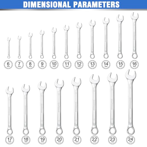 CRAFTZONE 19-Piece Metric Combination Wrench Set with Fixed Ratchet & Roll-Up Pouch