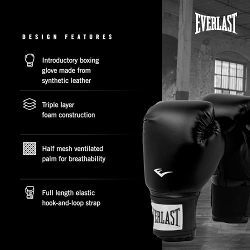 Everlast Prostyle 2 Youth Boxing Gloves - Black, Entry-Level Training Gear for Kids & Women