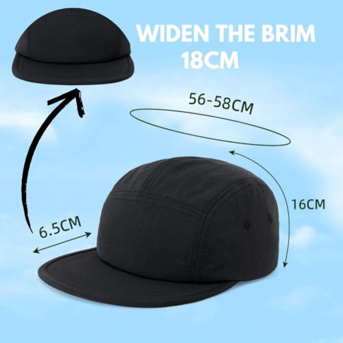FASHIXD 5-Panel Running Hat Waterproof Nylon Quick-Dry Sun Cap – One Size, Black