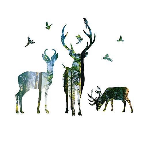 Kiddale Colorful Forest Deers Wall Decals,Large Peel and Stick Elk Wall Stickers for Living Room Porch Bedroom Home Art Mural TV Background Christmas Decoration(11.8"X38.6")