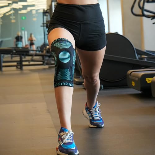 Compression Knee Sleeve with Patella Gel Pad & Side Stabilizers - Large Black/Blue