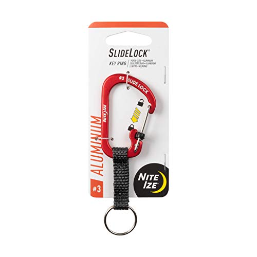 SlideLock Key Ring Carabiner with Webbing - Red