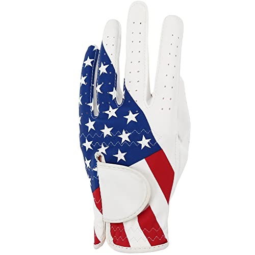 Golf Gloves – Left Hand for Right-Handed Men & Women, American Flag Pattern, GOLTERS Large
