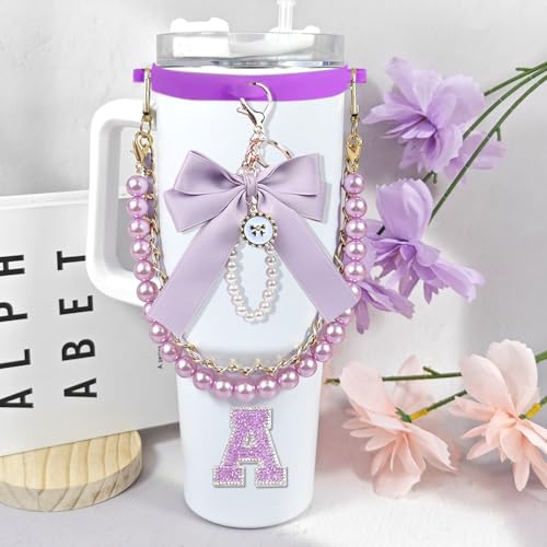 6-Piece Water Bottle Accessory Set with Handle Strap and Charms - Purple
