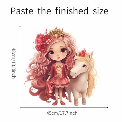 Lovely Rose Girl and Cute Filly Wall Stickers, sacinora Red Princess and Unicorn Wall Decals Removable Vinyl Peel and Stick for Kids Baby Nursery Bedroom Playroom Art Decorations
