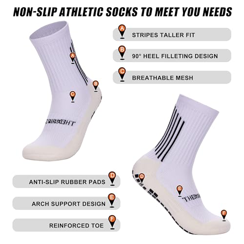 Grip Socks for Soccer & Trampoline - Anti-Slip Performance Socks, White, One Size - 4-Pack