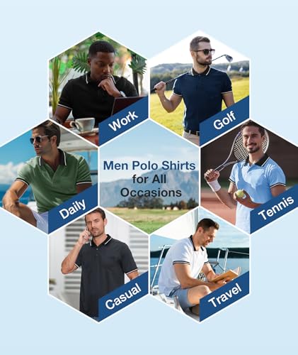 GEEK LIGHTING Men's Slim Fit Polo Shirt with Pocket XX-Large Pure Black 5-Pack