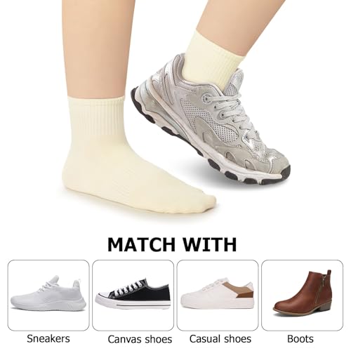 COZYOFFI Natural Ankle Socks Women 10 Pairs Cotton Athletic Socks, Size 6-11, Natural Color