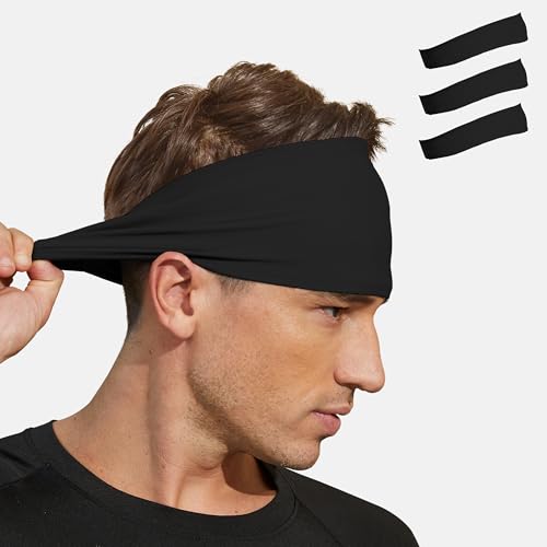 Soft Non-Slip Sports Headbands for Men - 3 Pack Black