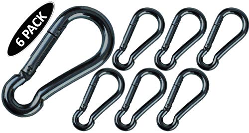 Heavy Duty Black Carabiner Snap Hooks - 5cm, 6 Pack