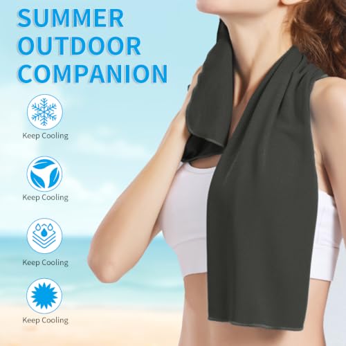 Cooling Towels 5 Pack - 40" x 12" Soft Microfiber for Yoga, Sports & Gym - Grey