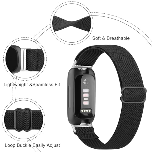 Elastic Bands for Fitbit Inspire 3 - 2 Pack, Black/Black