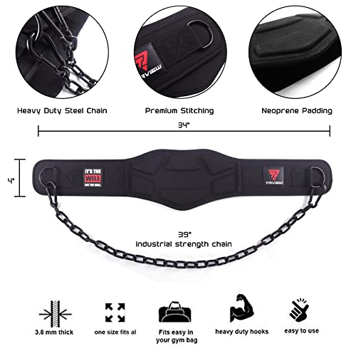 TAVIEW Black Heavy Duty Dip Belt with Chain for Workout & Strength Training