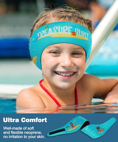 Neoprene Swimming Headband for Kids & Adults - Light Blue Pirate & Boat