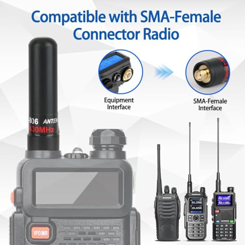 ABBREE Dual Band VHF/UHF Ham Radio Antenna 136-174MHz 400-470MHz SMA-Female Short Stubby 2-Pack