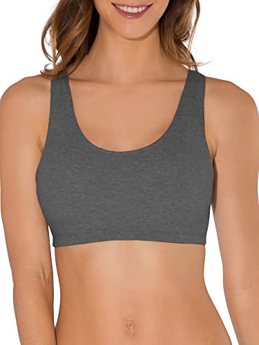 Fruit of the Loom Women's Wireless Cotton Sports Bra 3-Pack - Red Hot/Black/Charcoal, Size 50