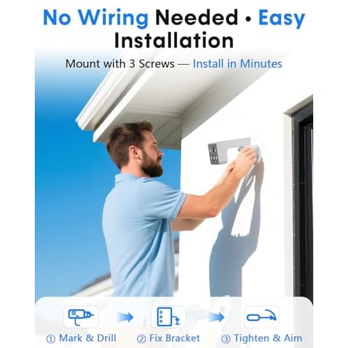 Solar Powered Wireless Outdoor Security Camera: 2K, Color Night Vision, PIR Motion Alerts, IP67, Easy No-Wiring Setup, Long Battery Life, Optional Subscription