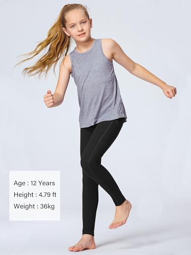Girls Leggings with Pockets - Soft Stretch Athletic Pants, 12-13 Years / A1-Black