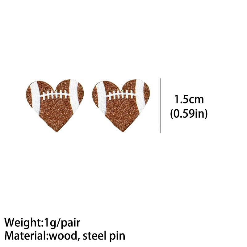 Sports Game Ball Earrings - Wooden Heart Shaped Studs - Style 1