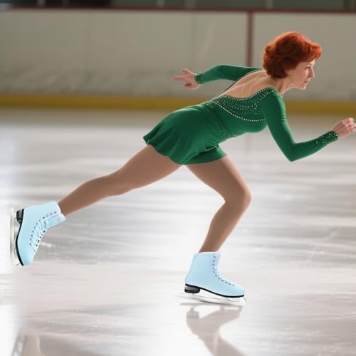WELLWON Women's Ice Skates with Air Cushion, Classic White Figure Skating Shoes Size 5-10.5, Indoor & Outdoor Use