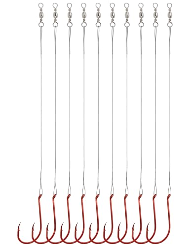 1/0 Circle Fishing Hooks with Steel Wire Leader - 50pcs