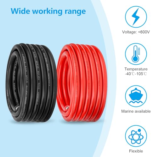 Kimbluth 6 AWG Marine Wire, 5 ft Red + 5 ft Black, Tinned Copper, UL 1426 SAE ABYC