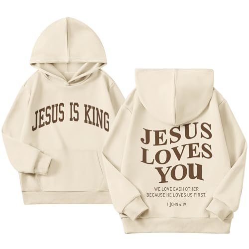 Jesus Loves You Hoodie - Apricot, 5-6 Years - Christian Sweatshirt