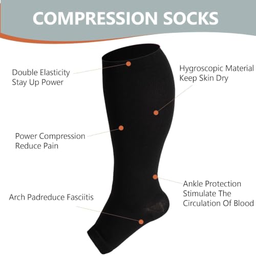Abodhu Plus Size Compression Socks Open Toe for Women& Men 15-20mmHg
