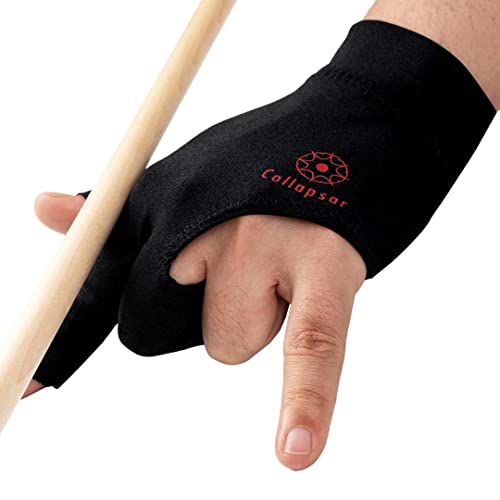 Billiard Gloves - 3 Open Fingers Pool Snooker Cue - Black Medium