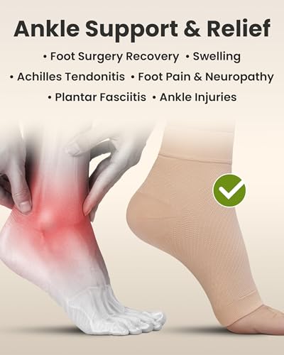 KEMFORD Beige Open Toe Compression Socks 15-20mmHg for Ankle & Foot Support - 1 Pair, XX-Large