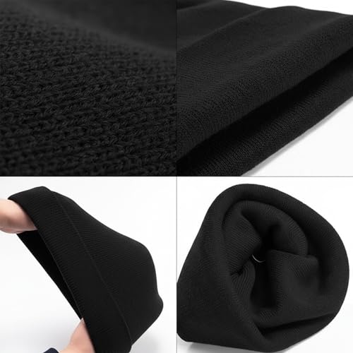 Unisex Knit Beanie Hats - 2 Pack Soft Slouchy Cuffed - Black & Deep Grey