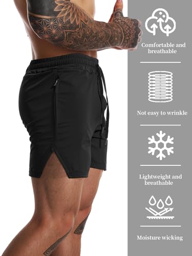 Flyfirefly Men's Quick Dry Gym Workout Shorts with Towel Loop - Lightweight Athletic Running Shorts