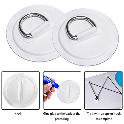 6Pcs Stainless Steel D-Ring Patch Set for Inflatable Boards - 3.15in (8cm) White