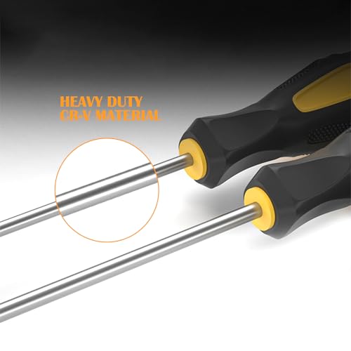 Long Magnetic Screwdriver Set, 2pcs 10in Extra Long Phillips Slotted Screwdriver, Heavy Duty, Rubber Handle, Magnetizer/Demagnetizer, Chrome Vanadium Steel