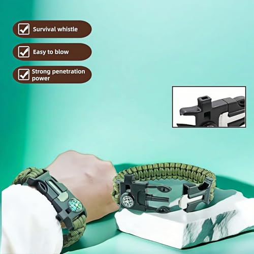 5-in-1 Survival Paracord Bracelet with Fire Starter & Compass - Green