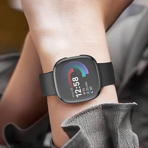 TPU Case for Fitbit Sense 2 & Versa 4 - 2 Pack Screen Protector (Black/Black)
