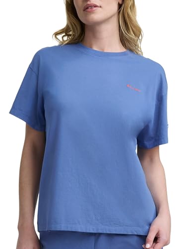 Champion Women's Classic Short Sleeve T‑Shirt - Loose Fit with Coastal Fjord Tonal Script Logo, Medium