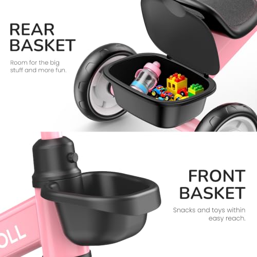 Adjustable Toddler Tricycle with Light-Up Wheels - Pink, 2-5 Years