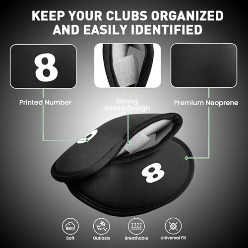Amy Sport Golf Club Covers Set Black Neoprene 12 Pack - Full Iron Protection